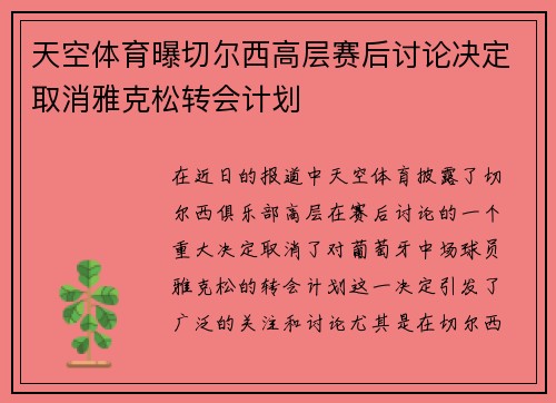 天空体育曝切尔西高层赛后讨论决定取消雅克松转会计划