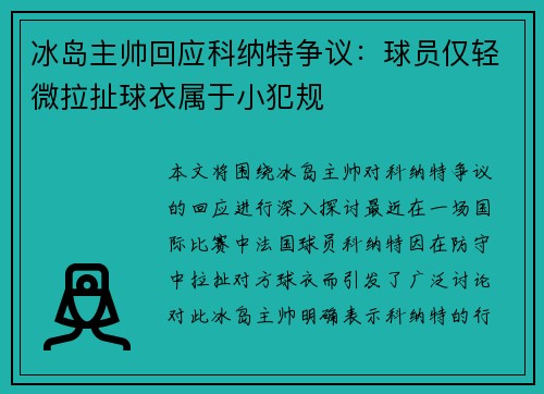 冰岛主帅回应科纳特争议：球员仅轻微拉扯球衣属于小犯规